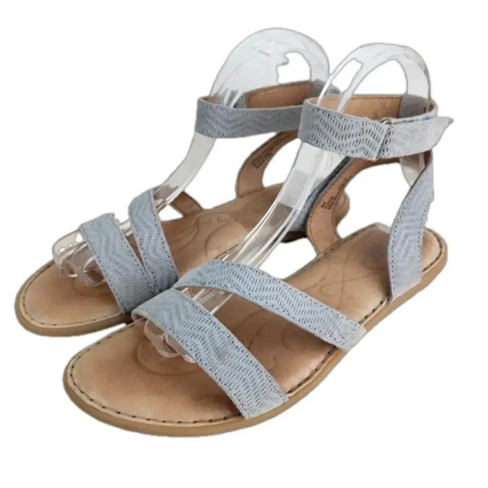 Born Teal Sandals Sz 8M Gray Suede Leather Ankle Strap Comfort Coastal Open Toe